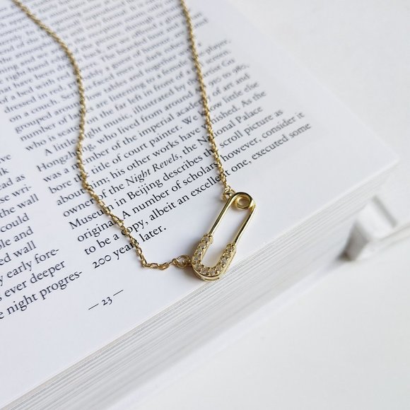 Gold Vermeil Safety Pin Necklace - Picture 2 of 7